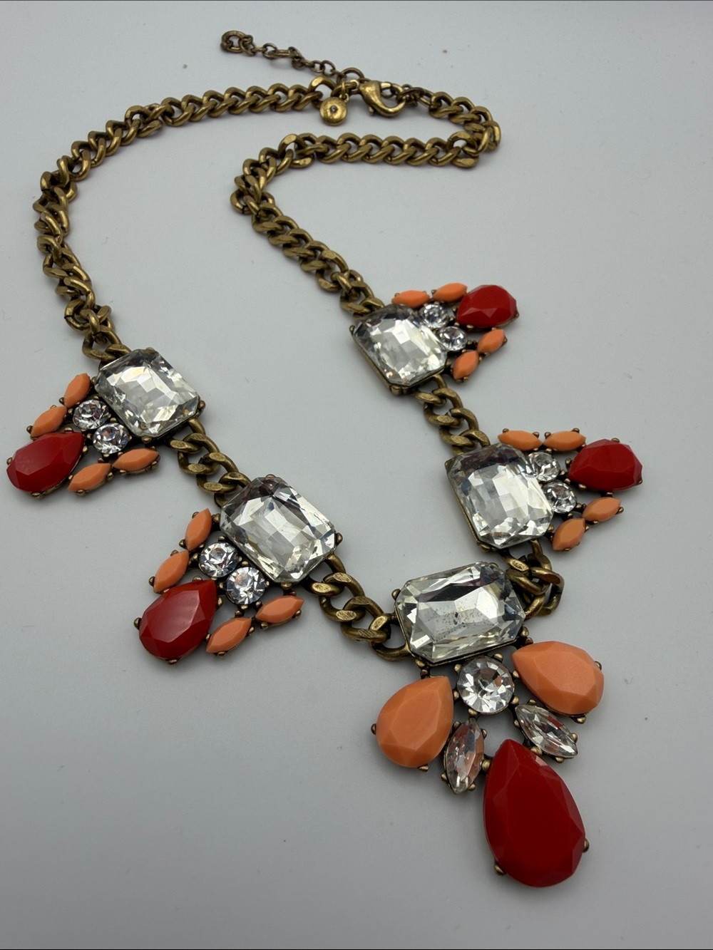 J Crew Statement Crystal & Coral Teardrop Bib Necklace - Picture 3 of 5